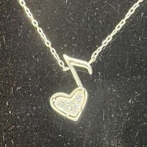 Kendra Scott Dolly Parton Ari Heart Music Note Necklace Silver Drusy Dust Bag